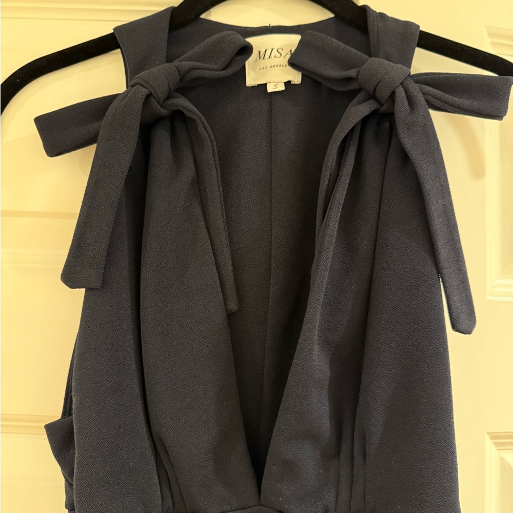 Misa deep v bodysuit with bows - navy blue